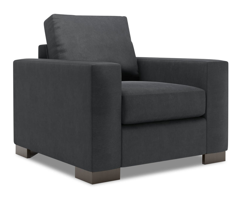 Made in Canada Sofa Lab Customizable Track 38\" Linen-Look Fabric Chair with Track Arms - Pax Pepper Grey