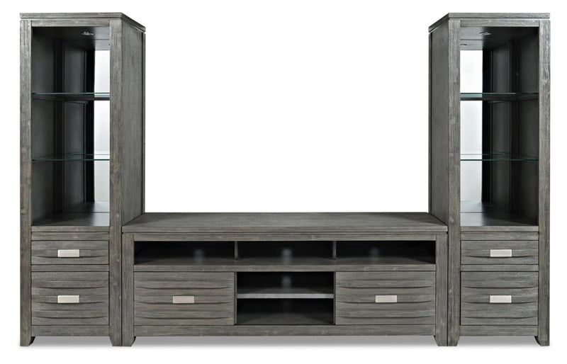Bronx 114\" 3-Piece Wall Unit Entertainment Centre with Storage and Cable Management for TVs up to 80\"- Grey