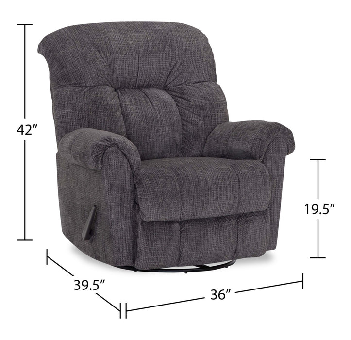 DESIGNED2B 36\" Chenille Fabric Swivel Rocker Reclining Chair - Fighter Charcoal Grey
