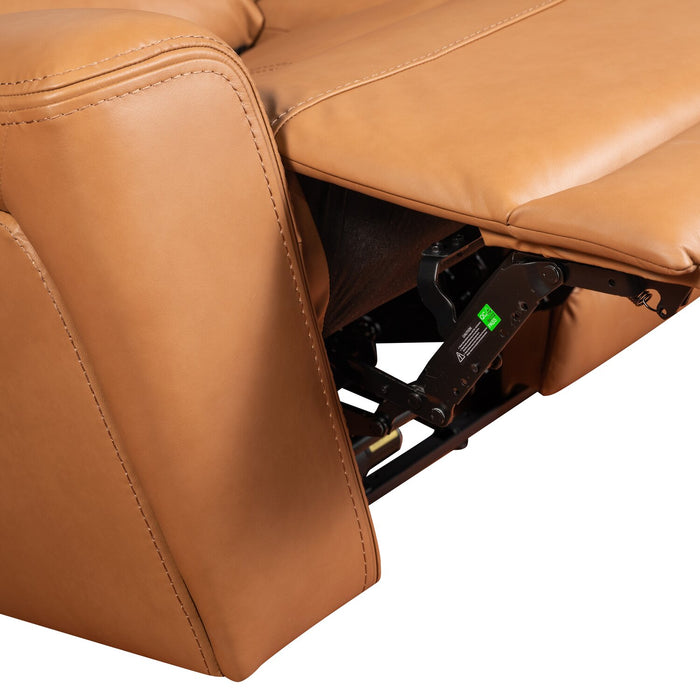Scott Living Prescott 88.5\" Genuine Leather Power Reclining Sofa with Power Headrests - Butternut Brown
