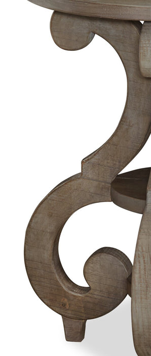 Tinley Park 22\" Traditional Round End Table with Shelf - Grey-Brown Pine with Scroll Design Base