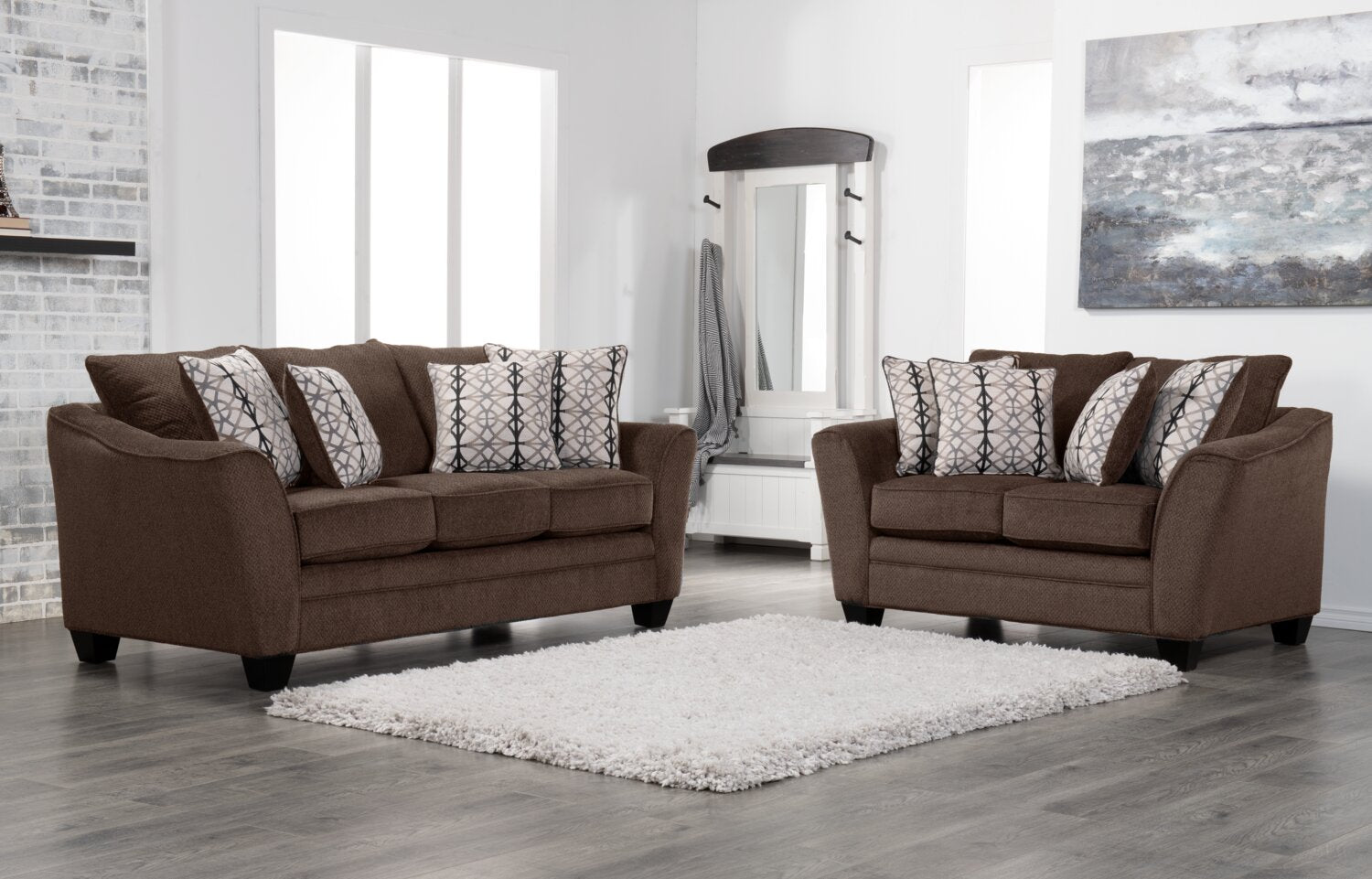 Made in Canada Febe 85 Chenille Fabric Condo Size Sofa with Flared. The Brick