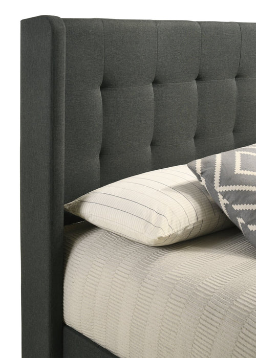 Beau Upholstered Wingback Bed in Charcoal Fabric, Tufted - King Size