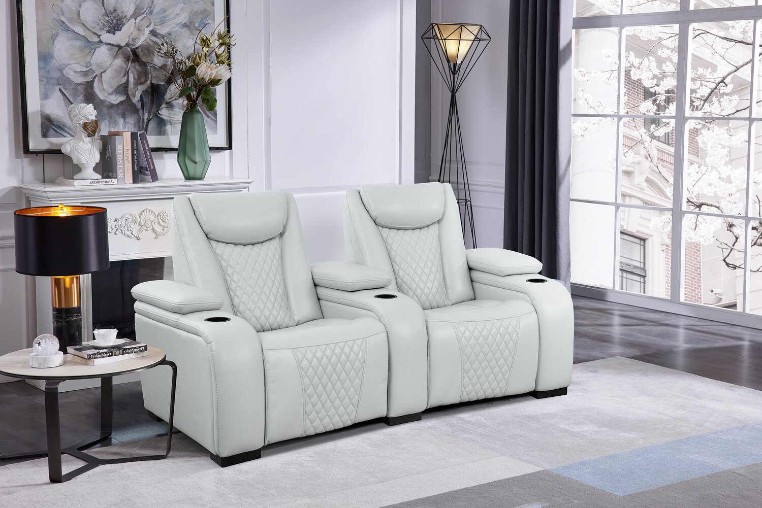 Cinema 79.6 Leather Look Fabric Power Reclining Home Theatre Seati. The Brick