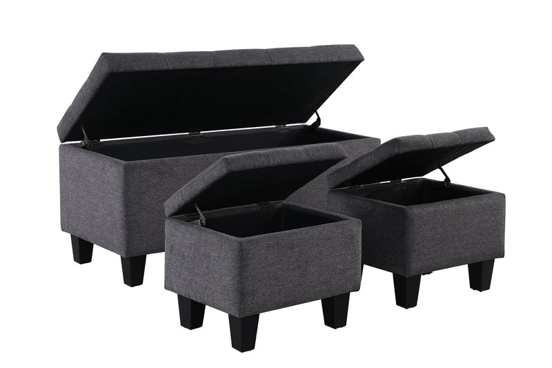 Kai 19.5\" 3-Piece Storage Ottomans - Grey Linen-Look
