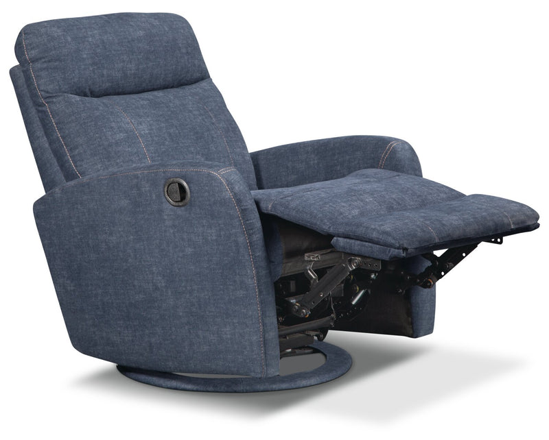 Jeffry 30.3\" Velvet Fabric Swivel Glider Reclining Chair - Indigo Blue