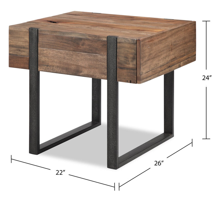 Manchester 22\" Rustic Chairside Table with Storage - Brown Wood with Iron Base