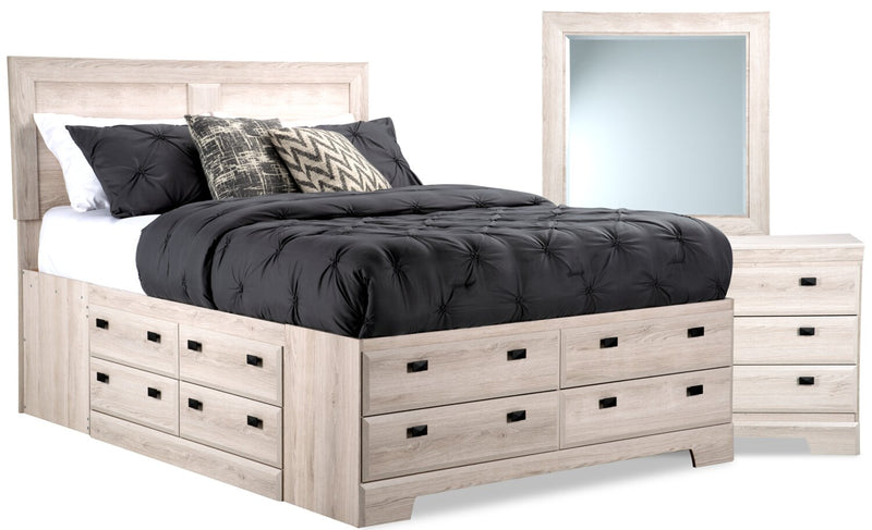 Yorkdale White 5-Piece Full Storage Bedroom Package - Contemporary style Bedroom Package in White Engineered Wood