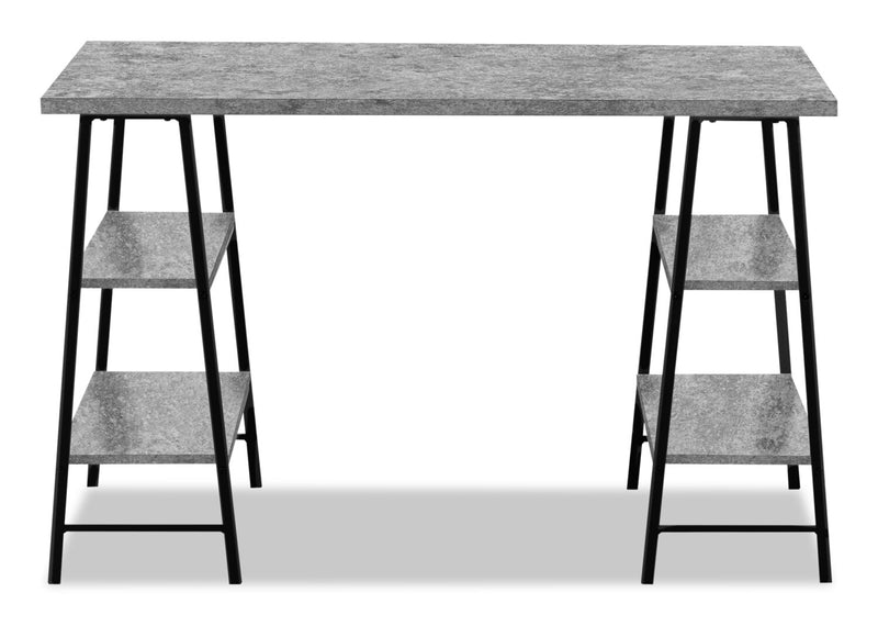 Jonnie 47.25\" Office Desk with Sawhorse-style Legs - Grey Stone-Look