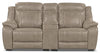 Novo Leather-Look Fabric Power Reclining Loveseat - Taupe