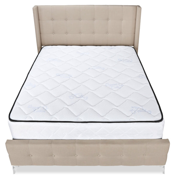 Zara Upholstered Bed in Beige Linen-Look Fabric - Button Tufted - Queen Size