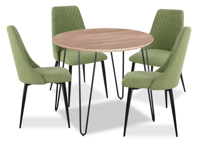 Miya 5pc Dining Set with Table & 4 Chairs, Acacia Wood, Metal, 36"W Round - Moss Green | Ensemble de salle à manger Miya 5 pièces en acacia et métal avec table ronde de 36 po (L) et 4 chaises - vert mousse