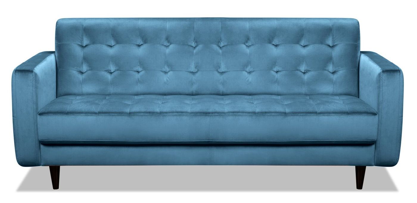 Devlin Velvet Sofa Blue The Brick