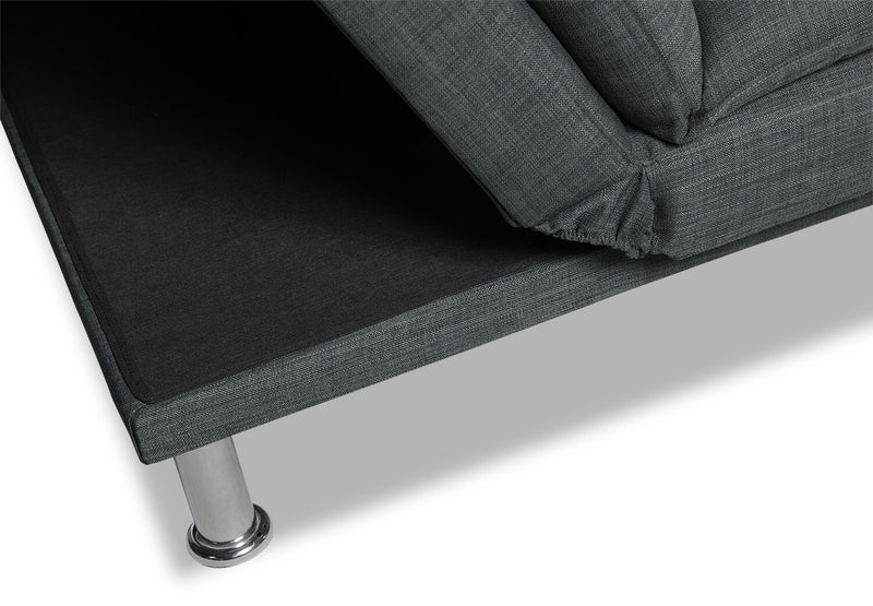 June 73.2\" Linen-Look Fabric Klik Klak Futon with Metal Legs and Tufting - Grey
