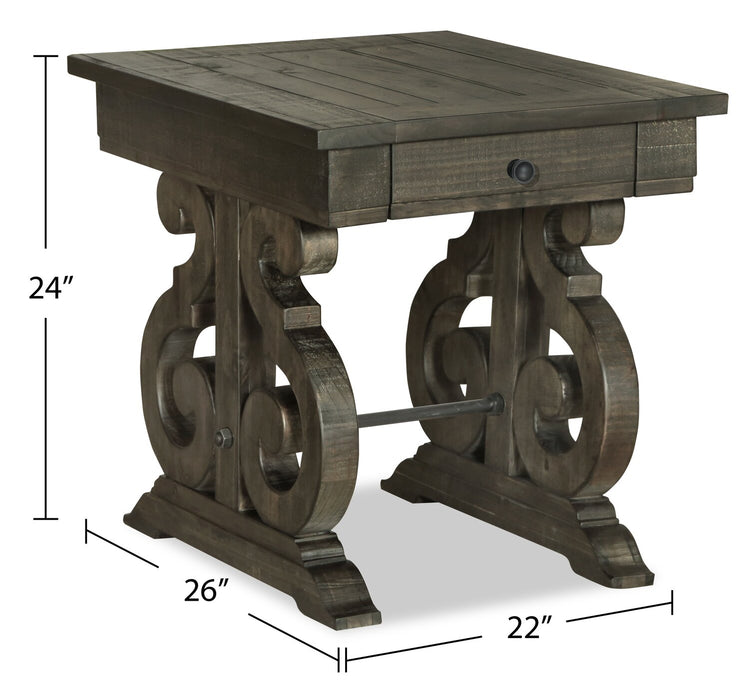 Bellamy 22\" Traditional End Table with Storage - Dark Brown Pine with Scroll Design Wood Base