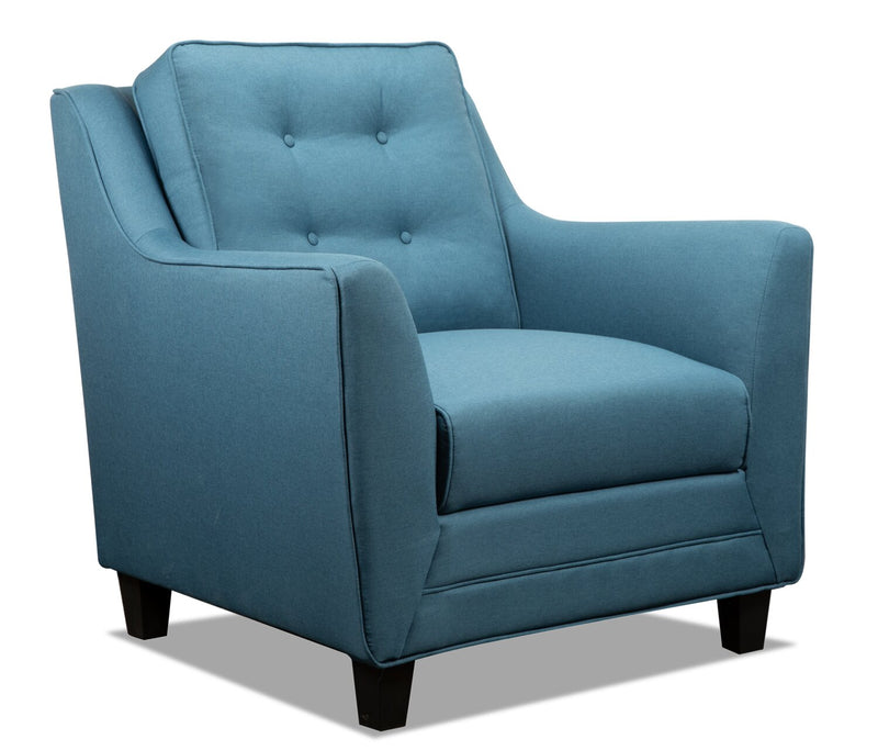 Novalee 35\" Linen-Look Fabric Chair with Flared Arms and Button Tufting - Blue