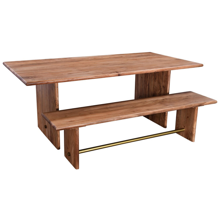 Malta Dining Bench, Acacia Wood, Gold Accent, Trestle Base  70\"W - Natural Brown