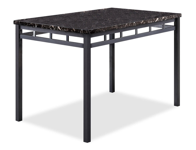 Marc 5pc Dining Set with Table & 4 Chairs, Marble-Look Top, Metal, 48\"W - Black