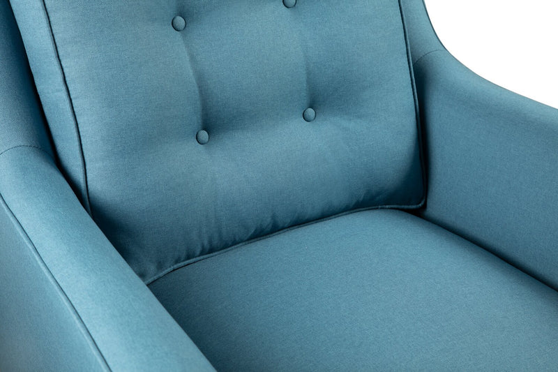 Novalee 35\" Linen-Look Fabric Chair with Flared Arms and Button Tufting - Blue