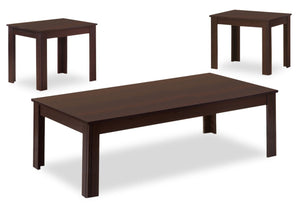 Kiana 3-Piece Coffee and Two End Tables Package - Espresso 