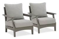 Cape Outdoor Patio Set of 2 Chairs - High Density Plastic & Nuvella Fabric , UV & Weather Resistant - Grey 