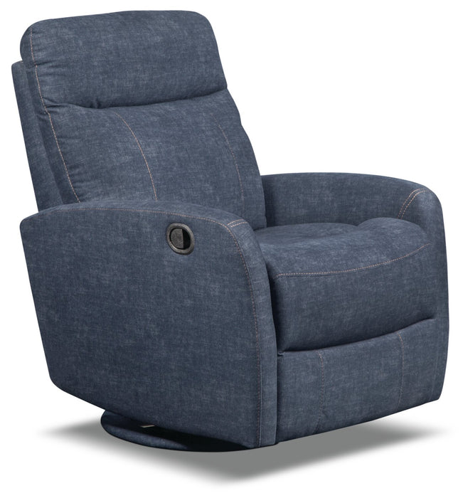 Jeffry 30.3\" Velvet Fabric Swivel Glider Reclining Chair - Indigo Blue