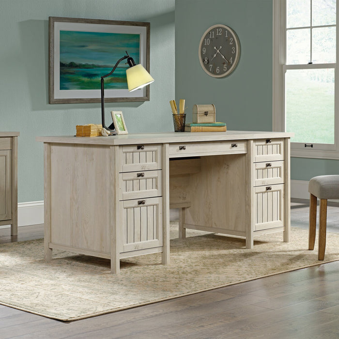Costa 65.12\" Executive Office Desk with 7-Drawers - Chalked Chestnut