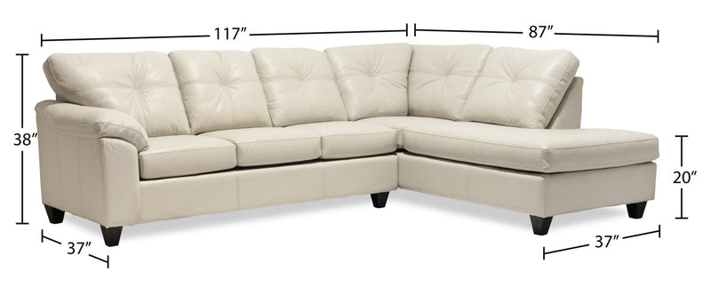 Made in Canada Addison 2-Piece Right-Facing Faux Leather Sectional with Removable Seat Cushions - Beige
