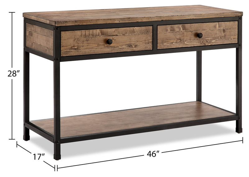 Maguire 46\" Rustic Sofa Table with Storage and Shelf - Brown and Black Wood and Metal Frame