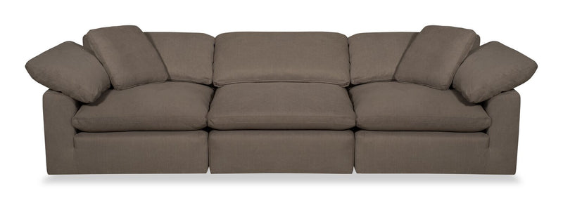 Eclipse Modular 124\" Linen-Look Fabric Sofa with Reversible Feather Down Cushions - Slate Brown