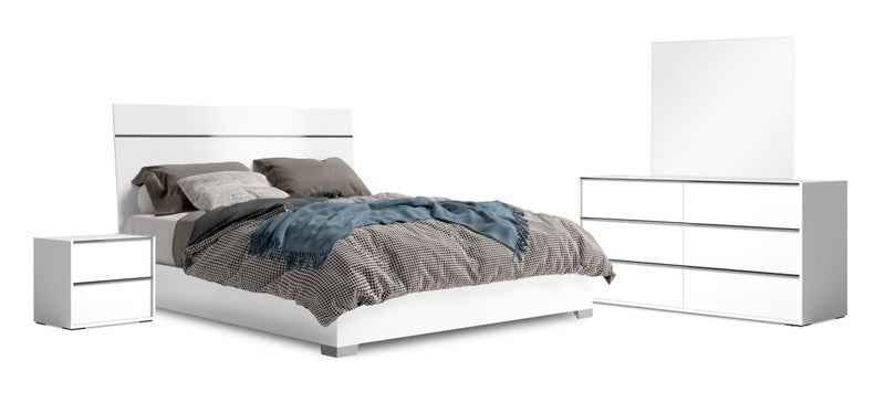 Gino 6pc Bedroom Set with Panel Bed, Dresser, Mirror & Nightstand - Made in Italy, Modern, White - Queen Size