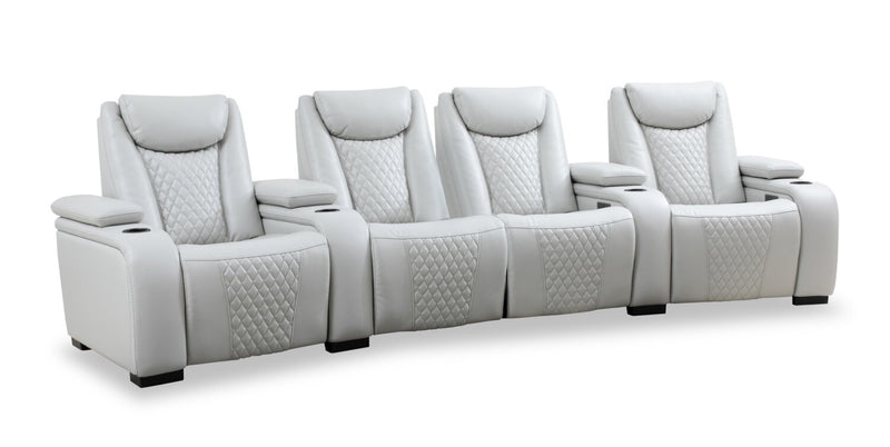 Cinema 5-Piece Leather-Look Fabric Home Theatre Power Reclining Sectional with Power Headrests - Cosmic Fog Grey