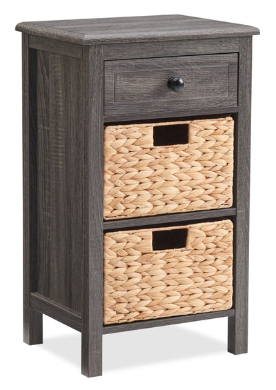 Jon 15.5" Chairside Table with 2 Baskets & Drawer - Distressed Grey|Table de fauteuil Jon de 15,5 po avec 2 paniers et tiroir - gris vieilli