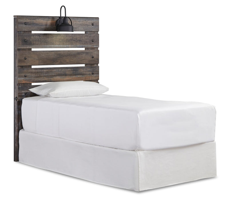 Abby Panel Headboard with LED Light & USB Ports for Kids, Brown - Twin Size