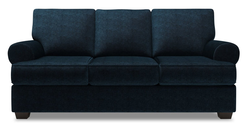 Made in Canada Customizable Sofa Lab Roll 86\" Chenille Fabric Sofa Bed with Rolled Arms - Luxury Indigo Blue
