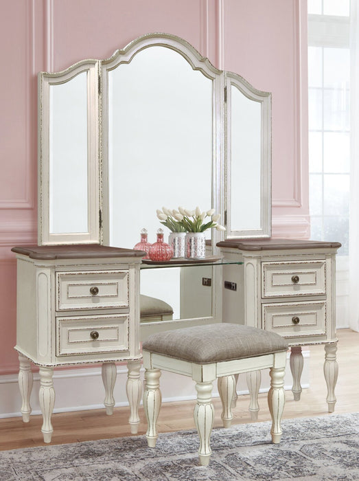Grace Vanity Stool with Storage, 19\"H, wooden - Antique White 
