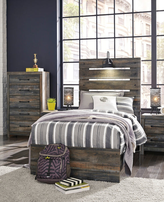 Abby Panel Bed with Headboard & Frame for Kids, LED, USB, Brown - Twin Size