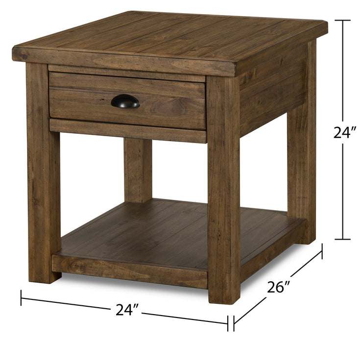 Stratton 24\" Rustic End Table with Storage and Shelf - Dark Brown Pine