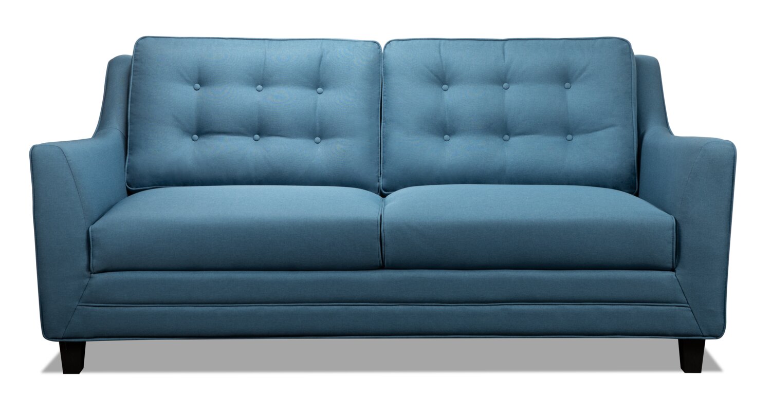 Novalee 75.5 Linen Look Sofa with Flared Arms and Button Tufting Blue