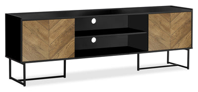 Archer 71" Modern TV Stand with Storage and Cable Management for TVs up to 80"- Black and Brown Two|Meuble pour téléviseur moderne Archer de 71 po avec rangement et système de gestion des câbles pour