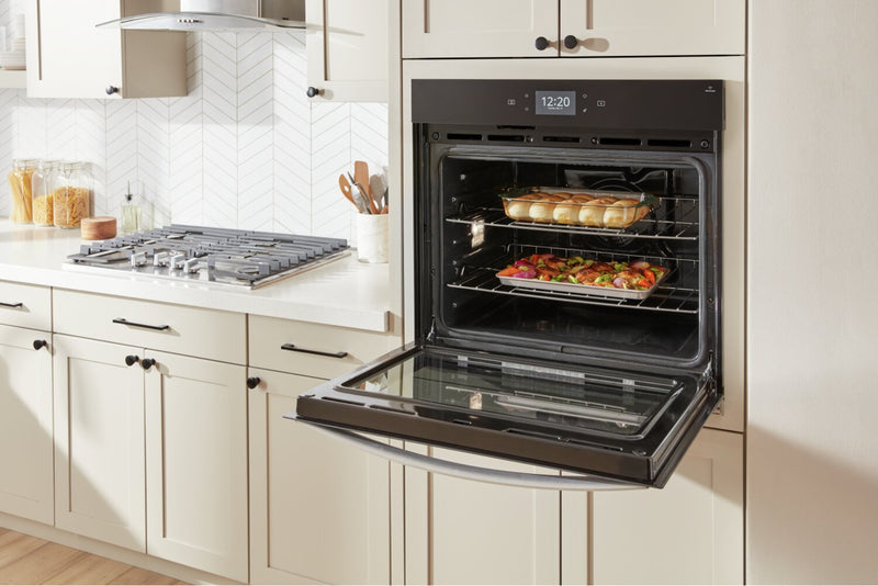 Whirlpool 30\" 4.3 Cu. Ft. Electric Single Wall Oven with True Convection - Black Stainless Steel with PrintShield™ Finish - WOES7030PV
