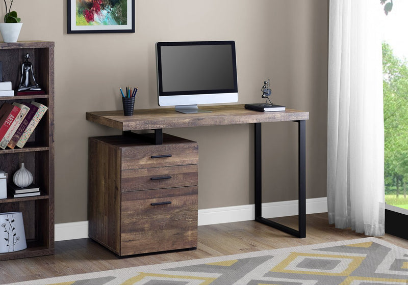 Clayton 47.25\" Reversible Office Desk with 3-Drawers - Dark Brown