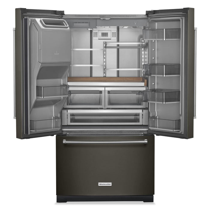 KitchenAid 36\" 26.8 Cu. Ft. French-Door Refrigerator - Black Stainless - KRFF577KBS