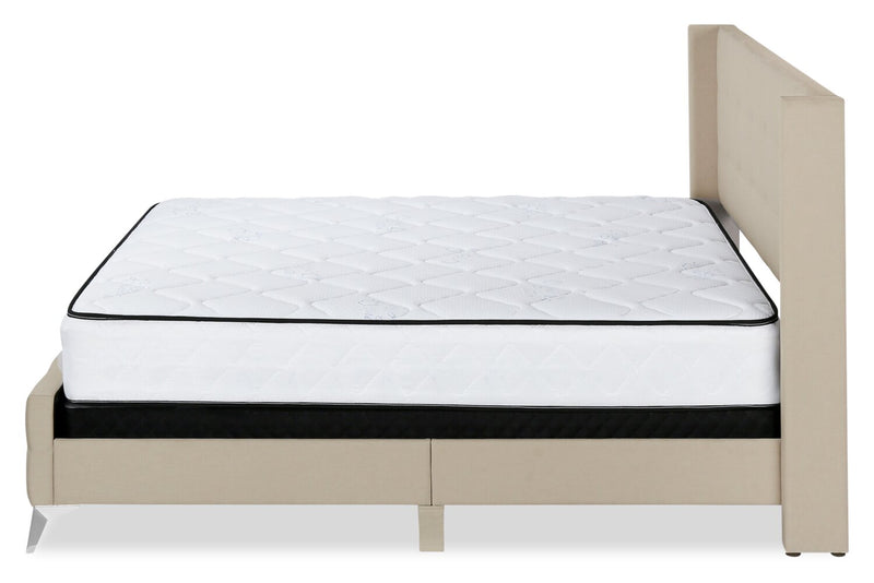 Zara Upholstered Bed in Beige Linen-Look Fabric - Button Tufted - Queen Size