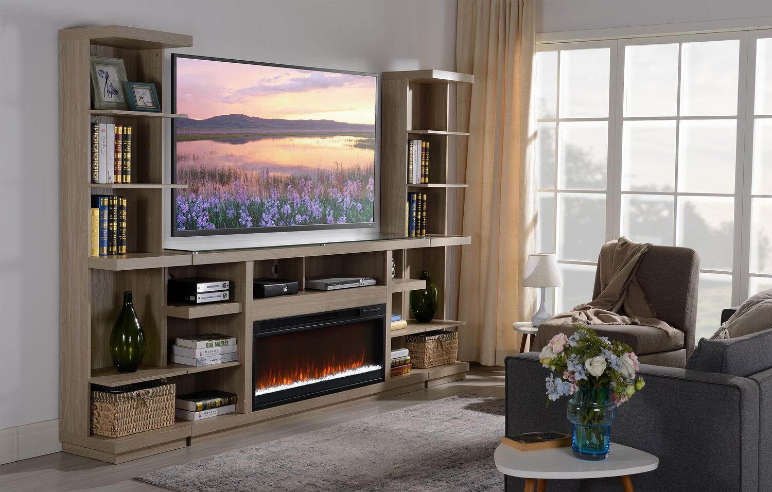 Axel 74 Modern Electric Fireplace TV Stand with Storage and Cable. The Brick