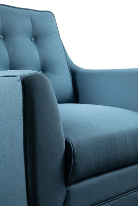 Novalee 35\" Linen-Look Fabric Chair with Flared Arms and Button Tufting - Blue