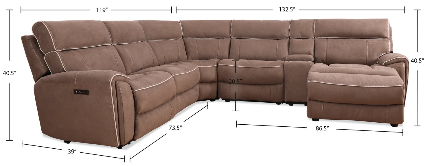 Cindy Crawford Home Newport 6-Piece Right-Facing Faux Suede Power