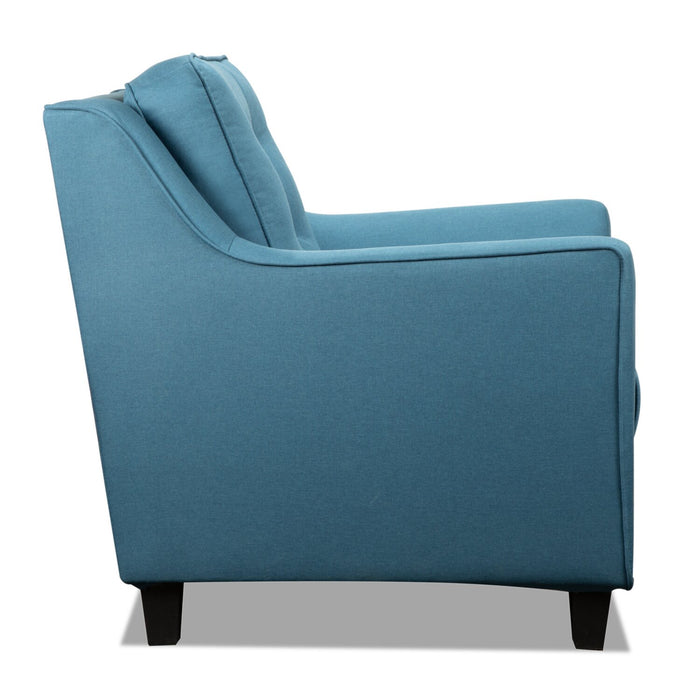 Novalee 35\" Linen-Look Fabric Chair with Flared Arms and Button Tufting - Blue