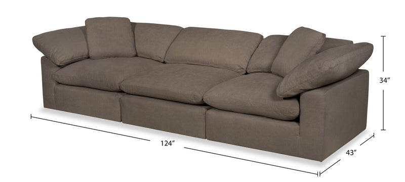 Eclipse Modular 124\" Linen-Look Fabric Sofa with Reversible Feather Down Cushions - Slate Brown
