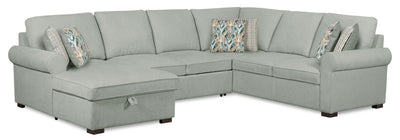 Scott Living Haven 3-Piece Left-Facing Chenille Fabric Sleeper Sectional with Storage Chaise - Seafoam Blue | Sofa-lit sectionnel de gauche Haven de Scott Living 3 pièces en tissu de chenille avec fauteuil long de rangement - bleu écume de mer